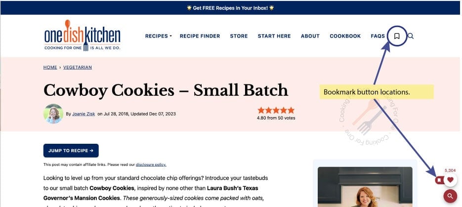 recipe webpage example showing bookmark icons.