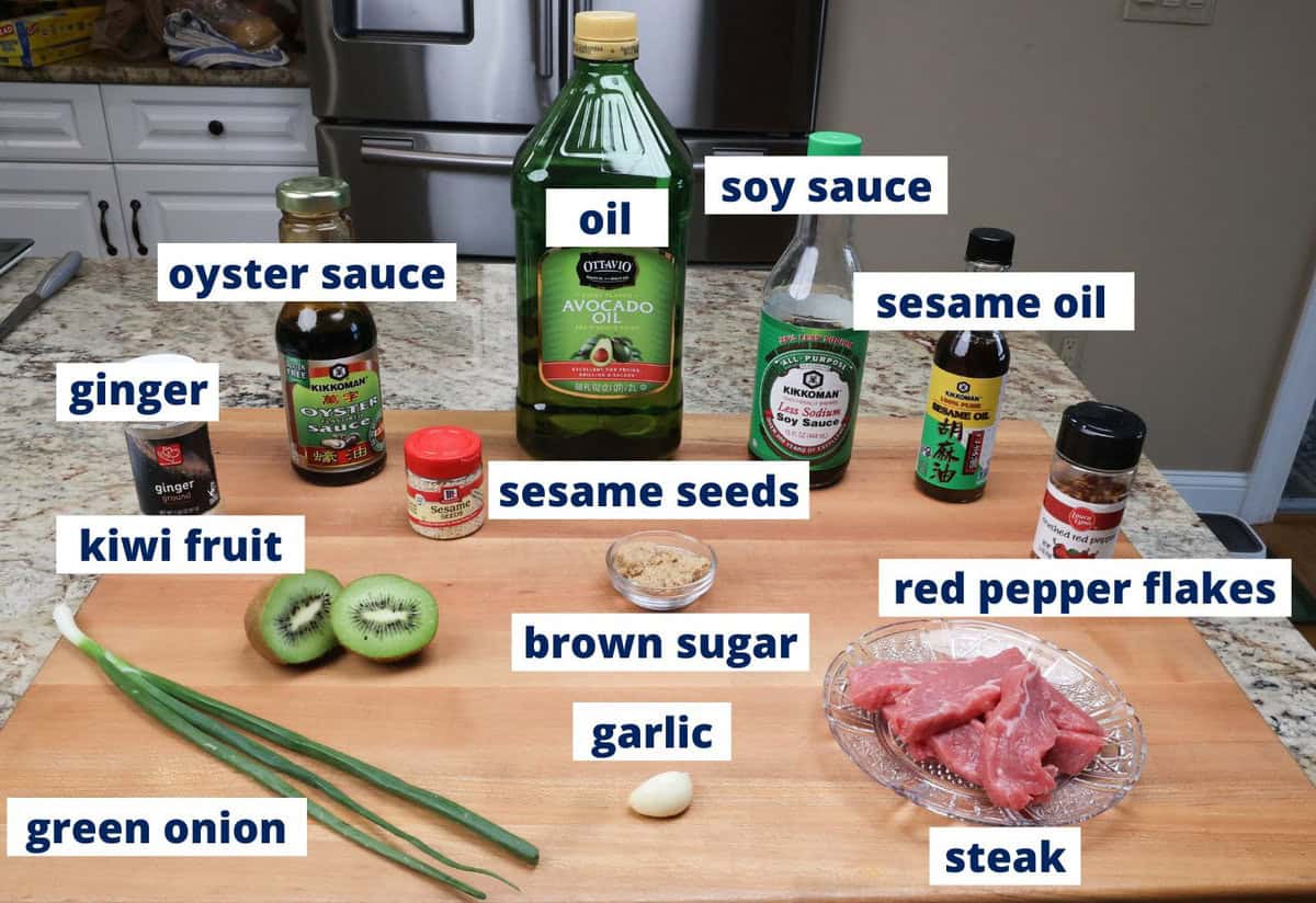 beef bulgogi ingredients on a kitchen counter.