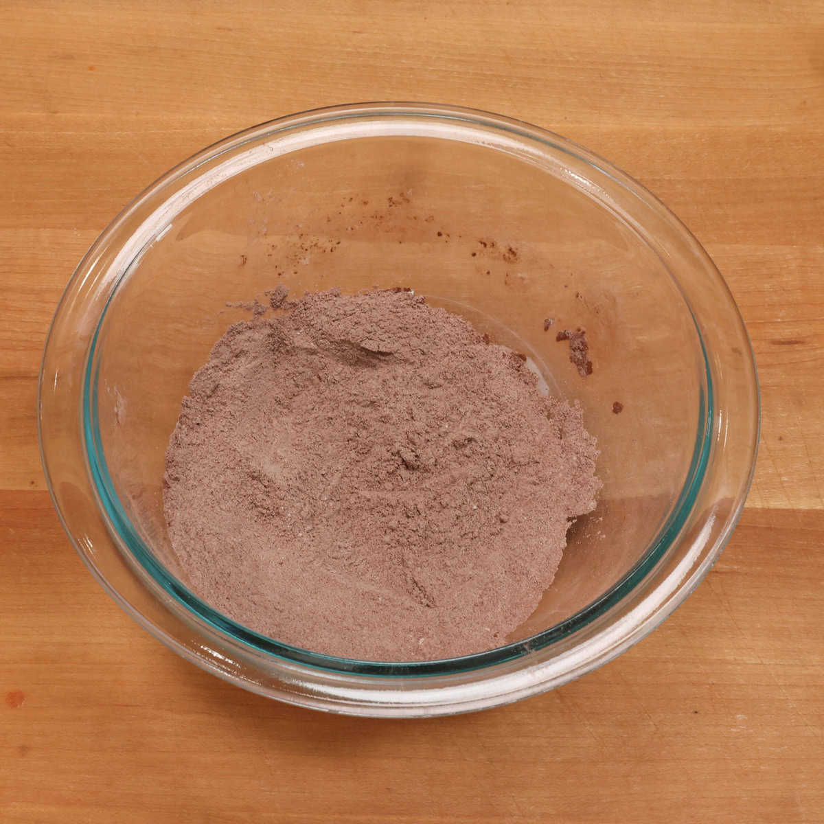 cocoa powder, flour, baking powder and baking soda in a small bowl.