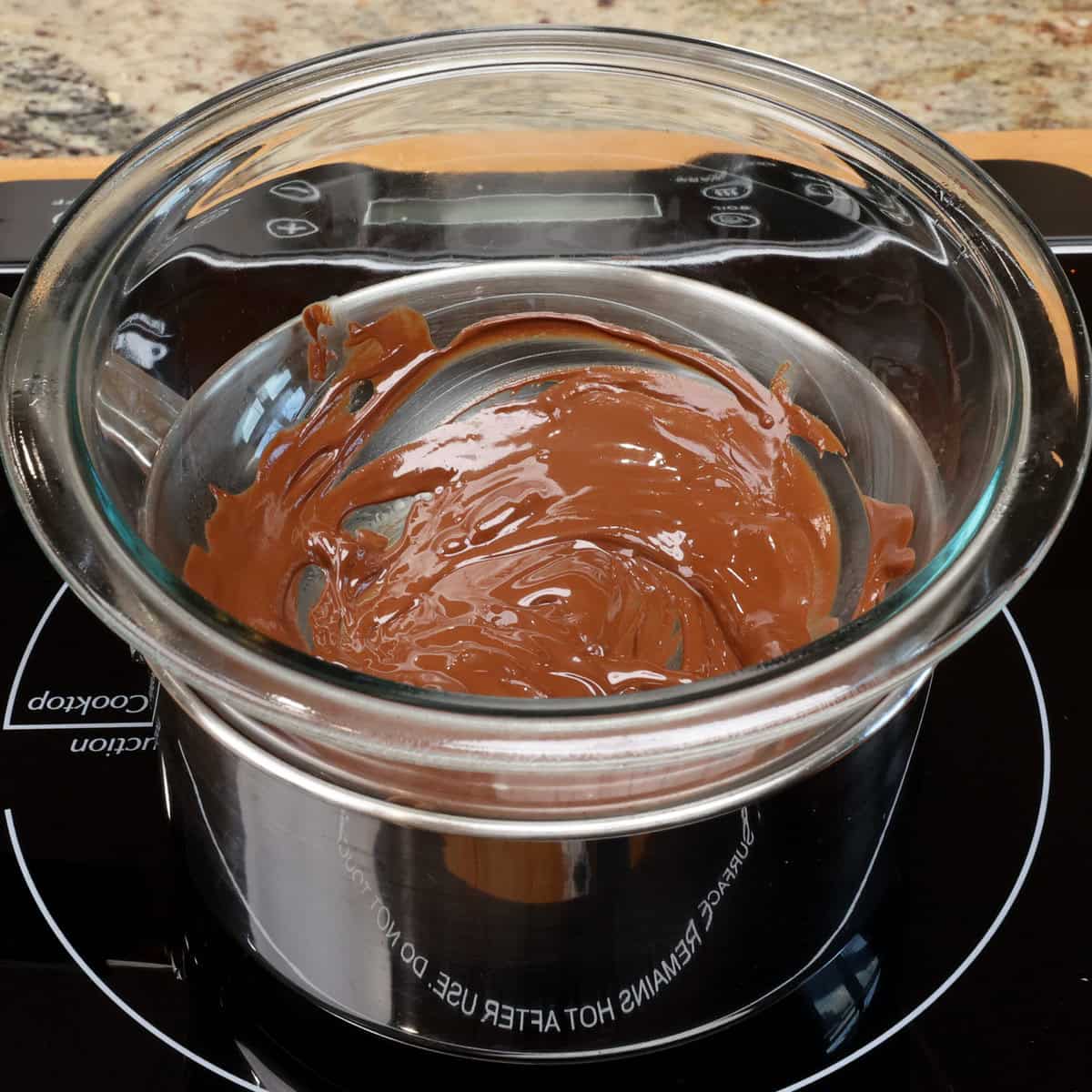 melted chocolate in a double boiler.
