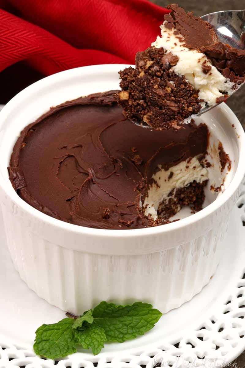 a nanaimo bar spooned out of a ramekin.