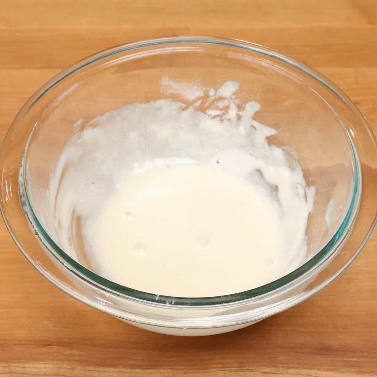 cobbler batter in a mixing bowl.