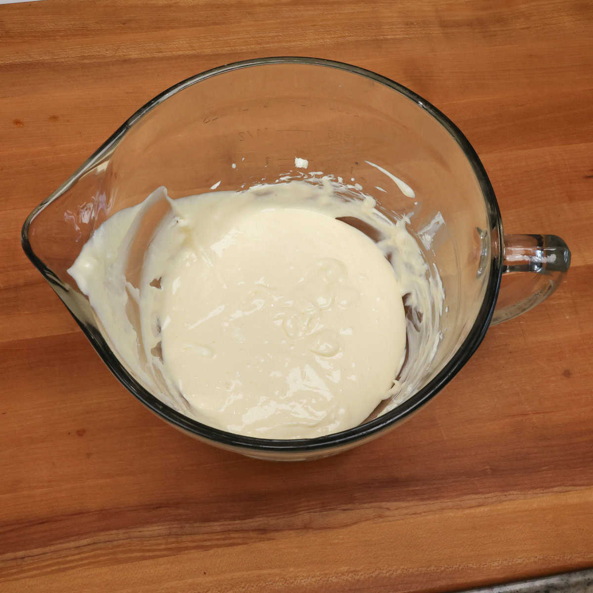 cheesecake batter in a mixing bowl.