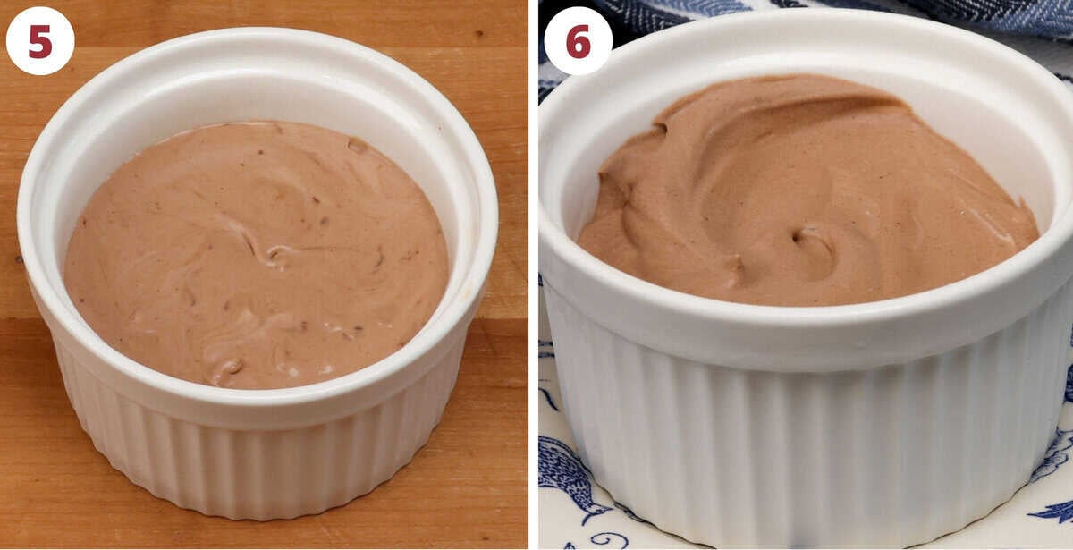 homemade chocolate ice cream in a white ramekin.