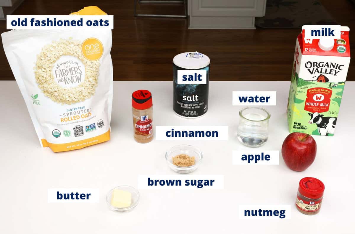 apple oatmeal ingredients on a kitchen counter.