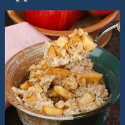 a spoonful of apple pie oatmeal above the bowl.