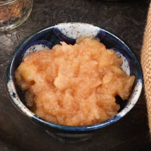 applesauce in a blue bowl.