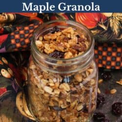 a mason jar filled with maple granola.