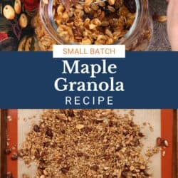 maple granola on a baking sheet and in a jar.