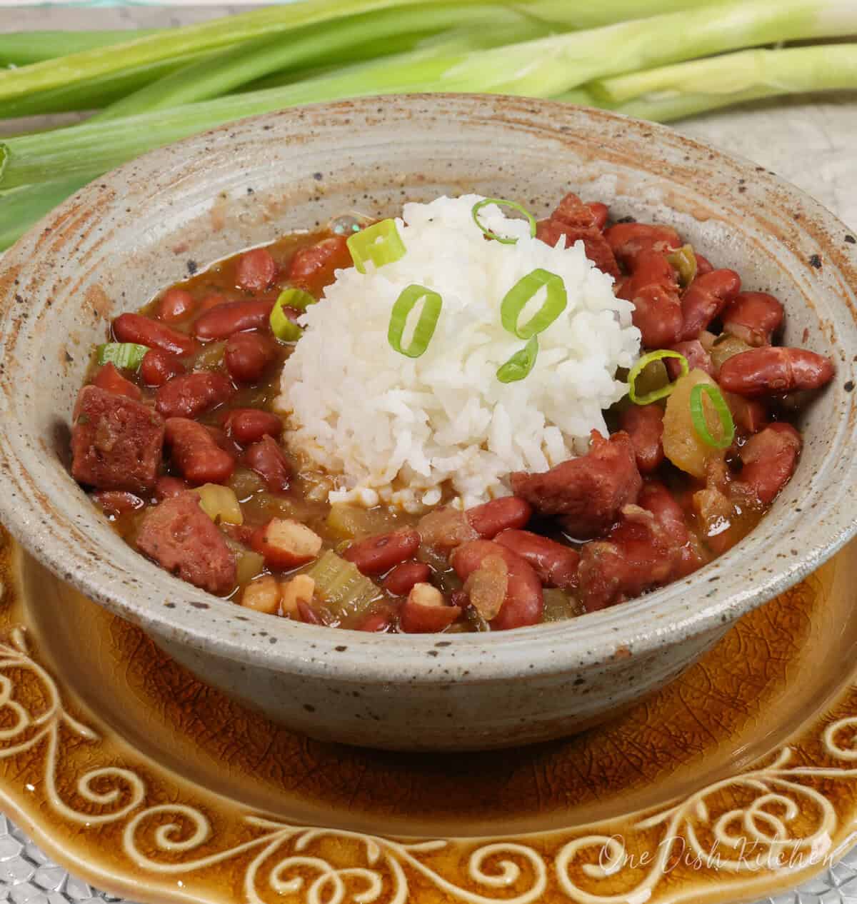 a bowl of red beans and rice.