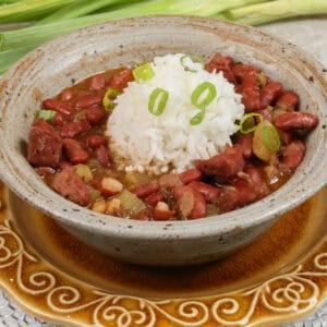 a bowl of red beans and rice.