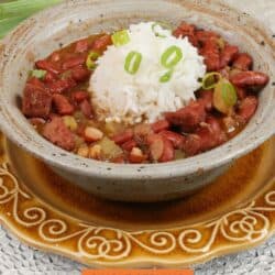 a bowl of red beans and rice.