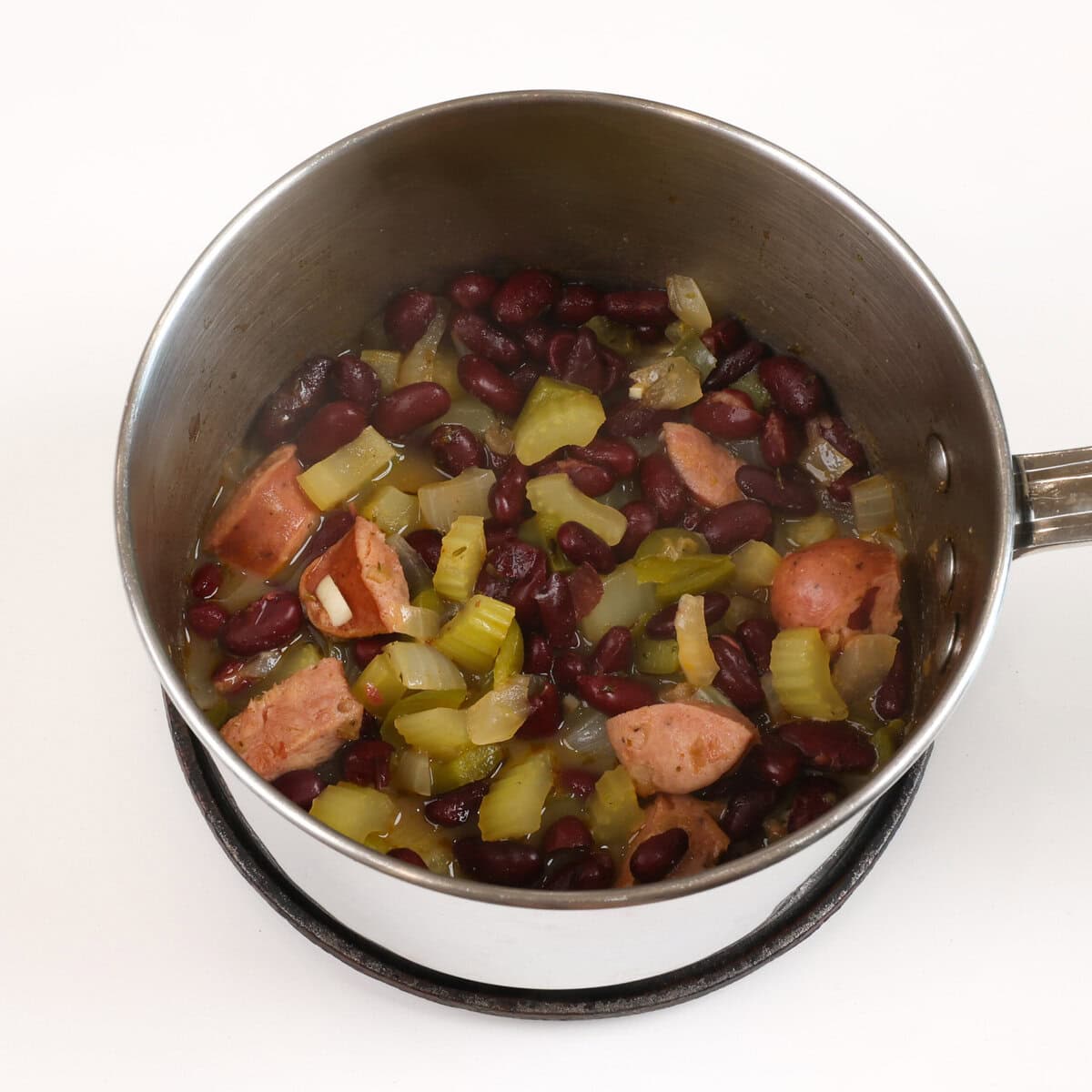 red beans simmering in a pot.