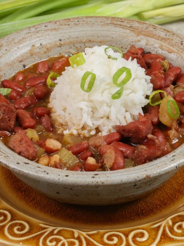 a bowl of red beans and rice.