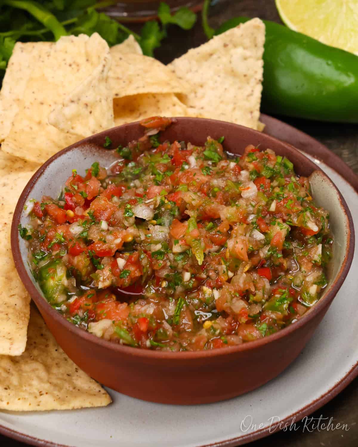 a single serving of fresh salsa in a bowl.
