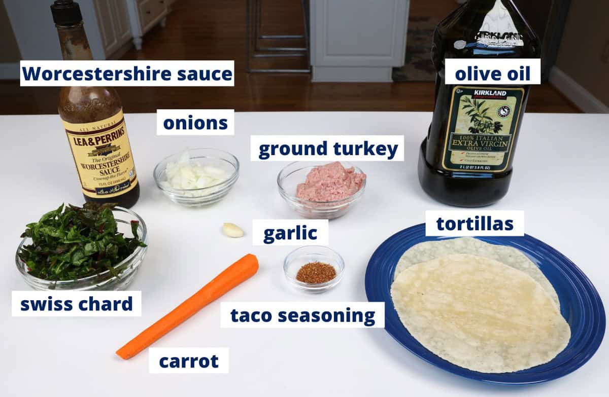 turkey taco ingredients on a kitchen counter.