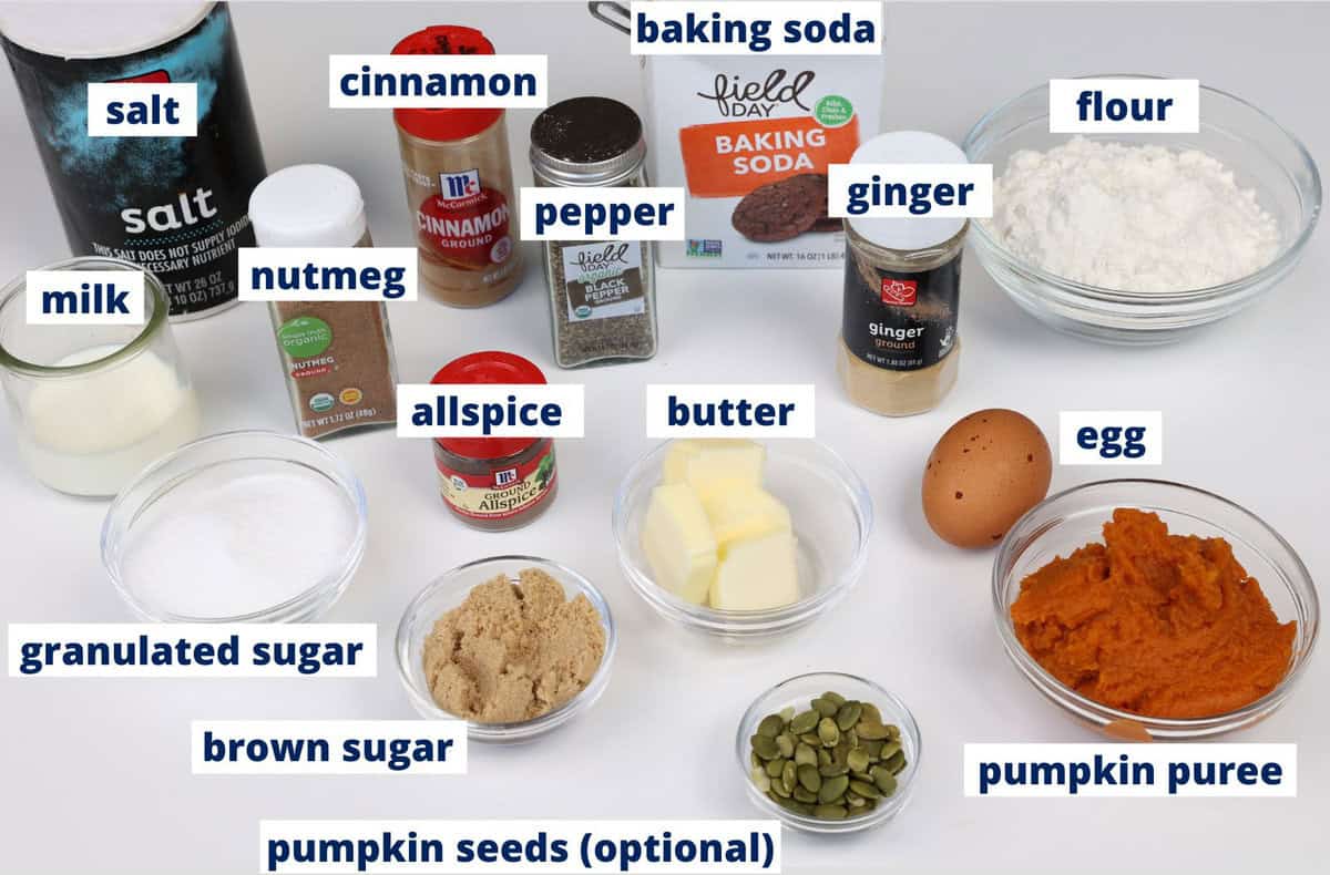 pumpkin muffin ingredients on a kitchen counter.