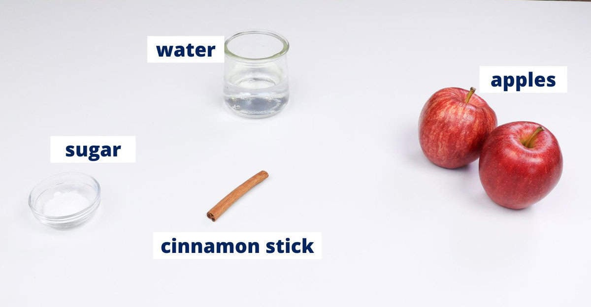 slow cooker applesauce ingredients on a kitchen counter.