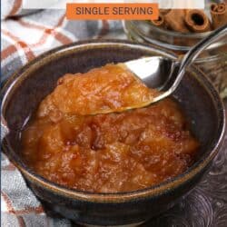 a single serving of homemade applesauce with spoon on the side of the bowl.
