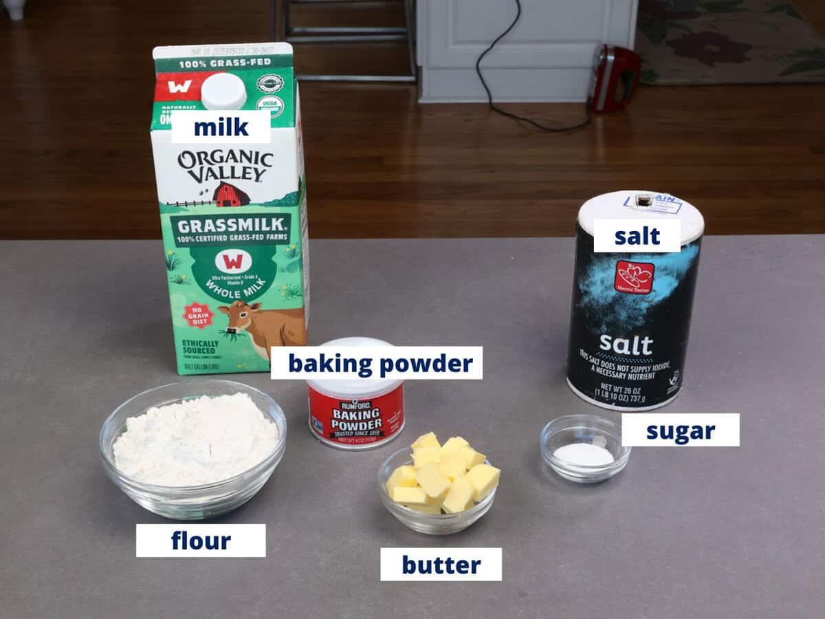 biscuits ingredients on a kitchen counter.