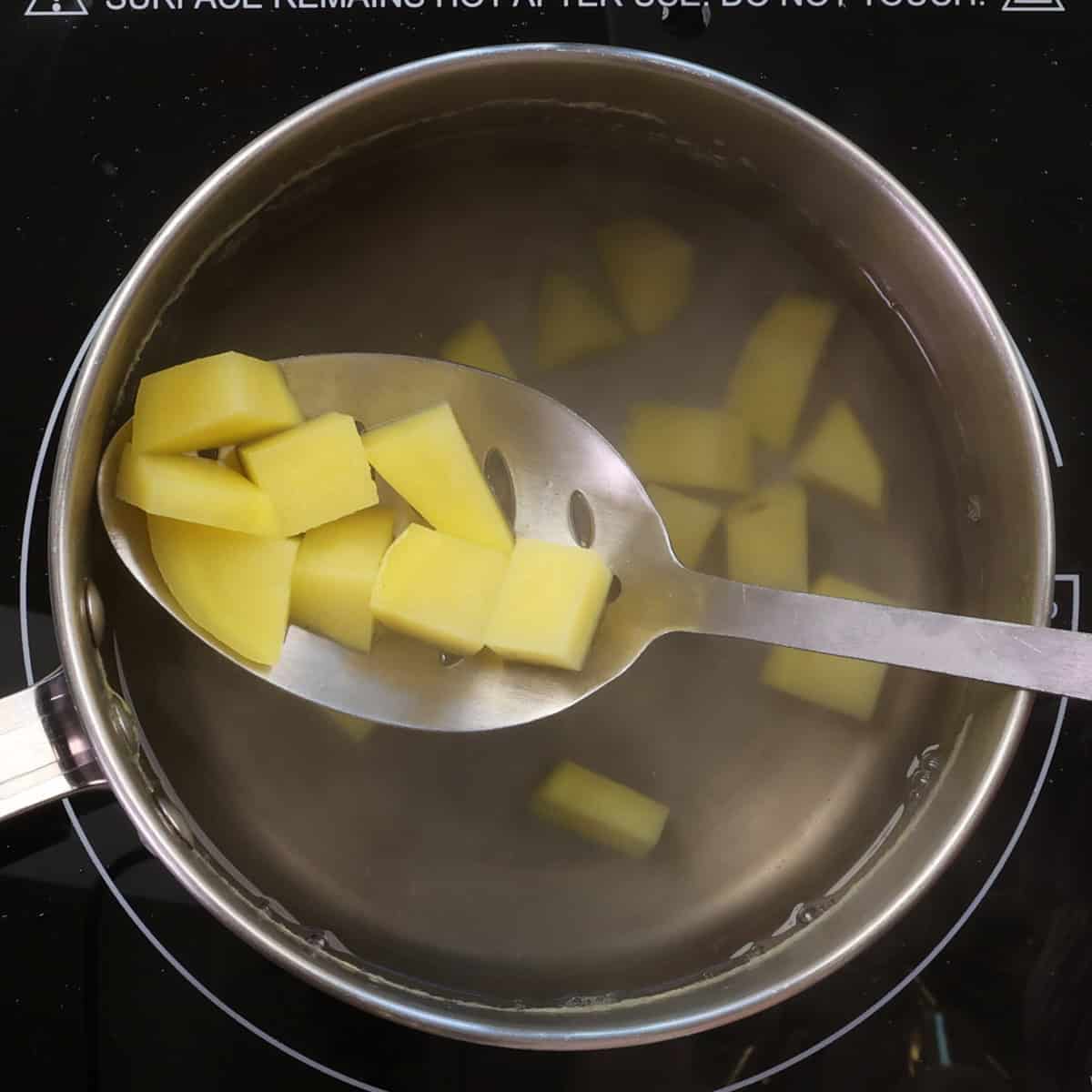 diced potatoes for O'Brien potatoes in a pot of boiling water.