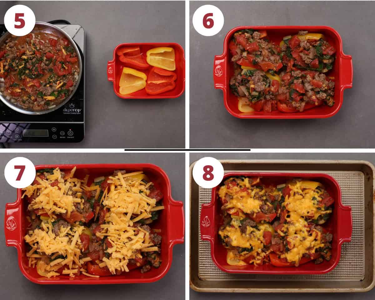 four photos showing how to stuff bell peppers.