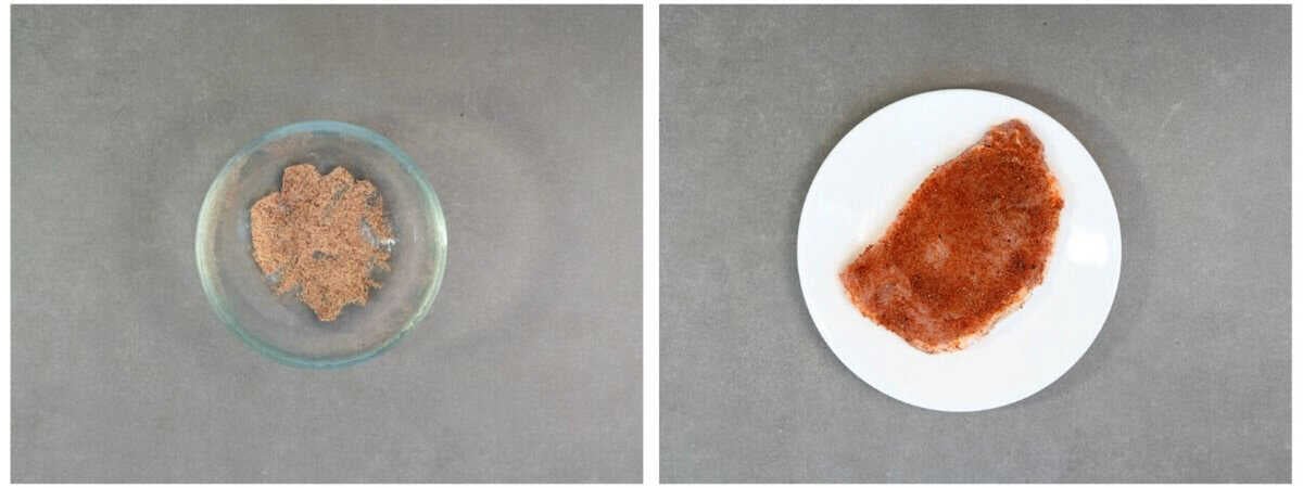 a spice rub for pork chops and the rub spread over the pork.