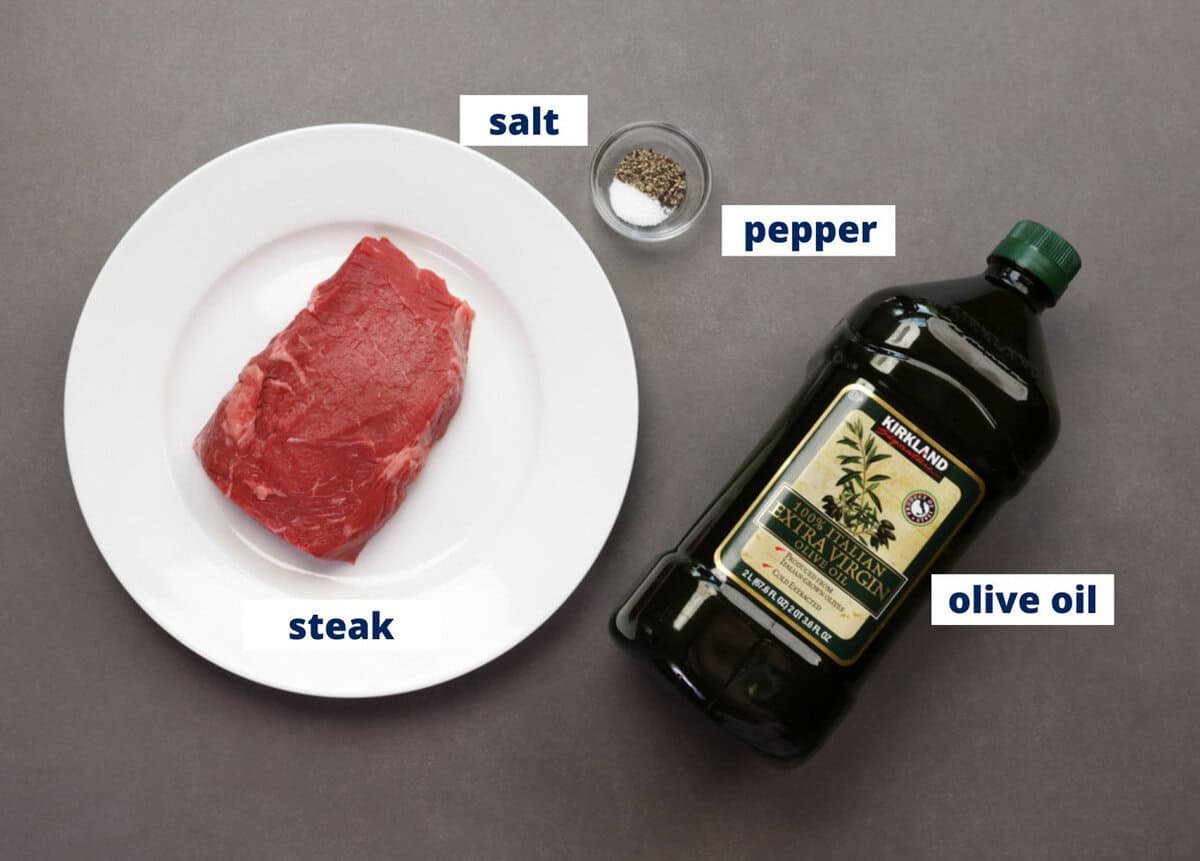 air fryer steak ingredients on a kitchen counter.