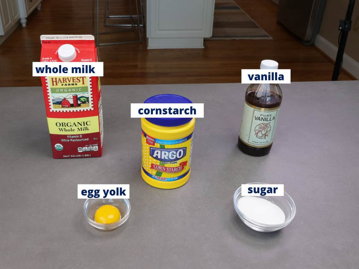 custard ingredients on a kitchen counter.