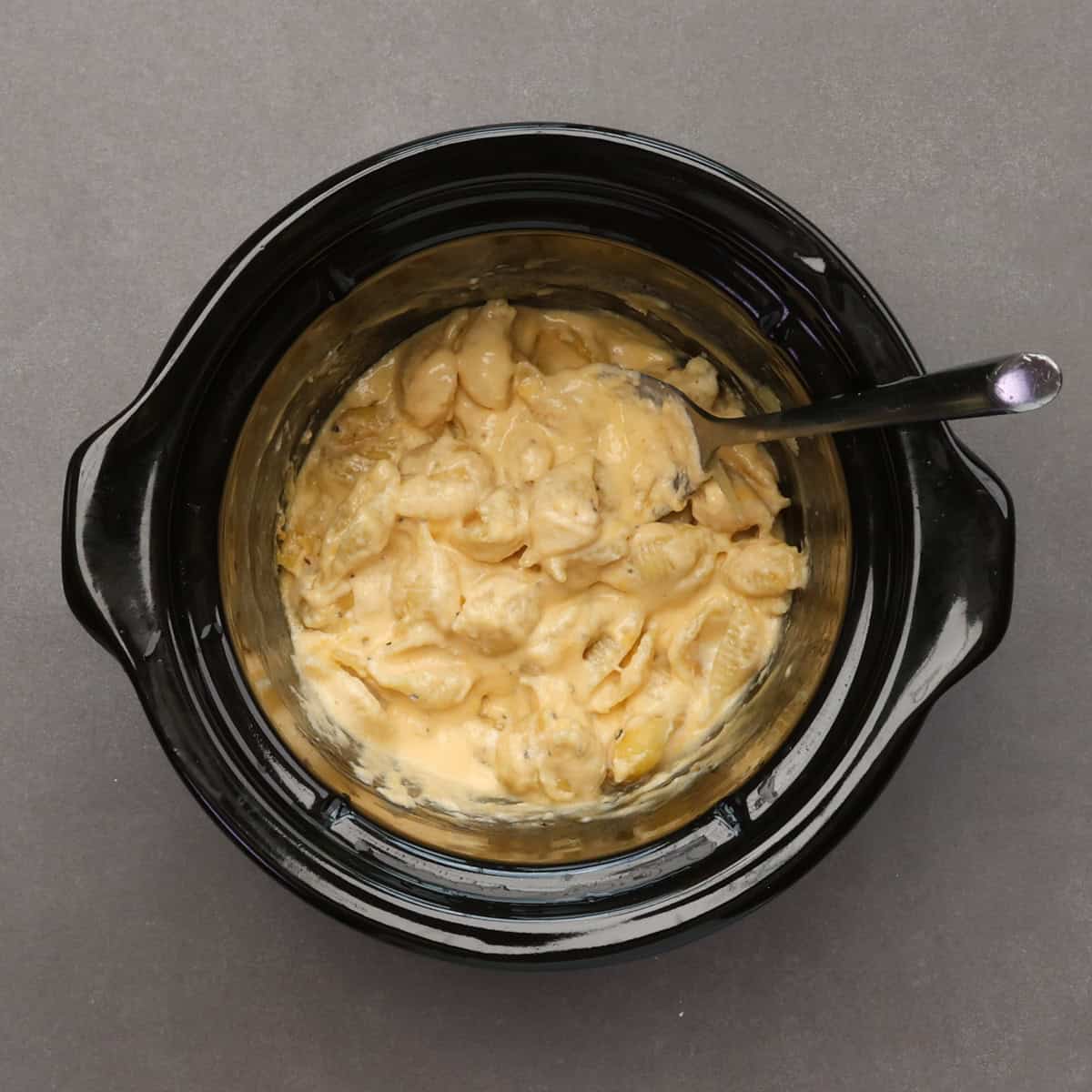 mac and cheese in a small slow cooker.