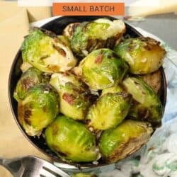 a bowl of air fryed brussels sprouts.