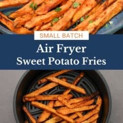 a plate of air fried sweet potato fries.