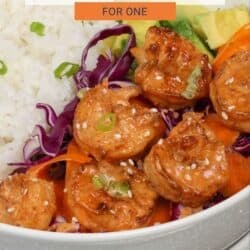 bang bang shrimp in a bowl with rice.