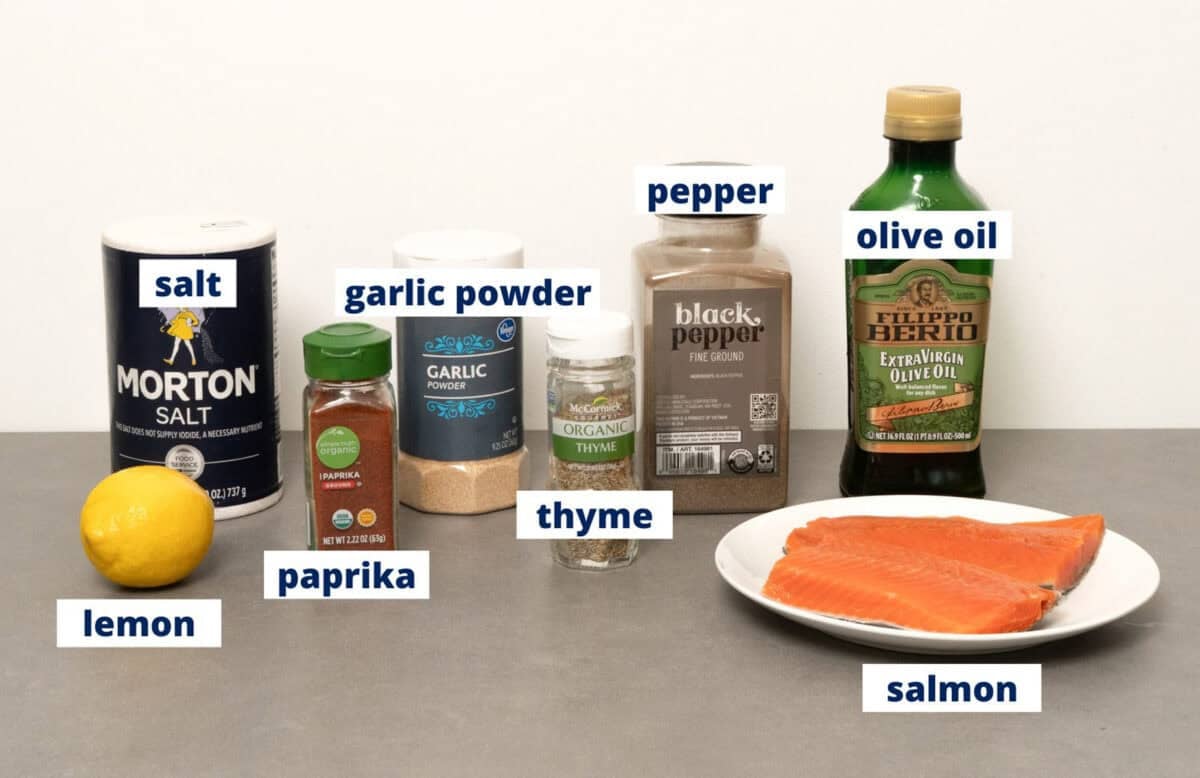 air fryer salmon ingredients on a kitchen counter.