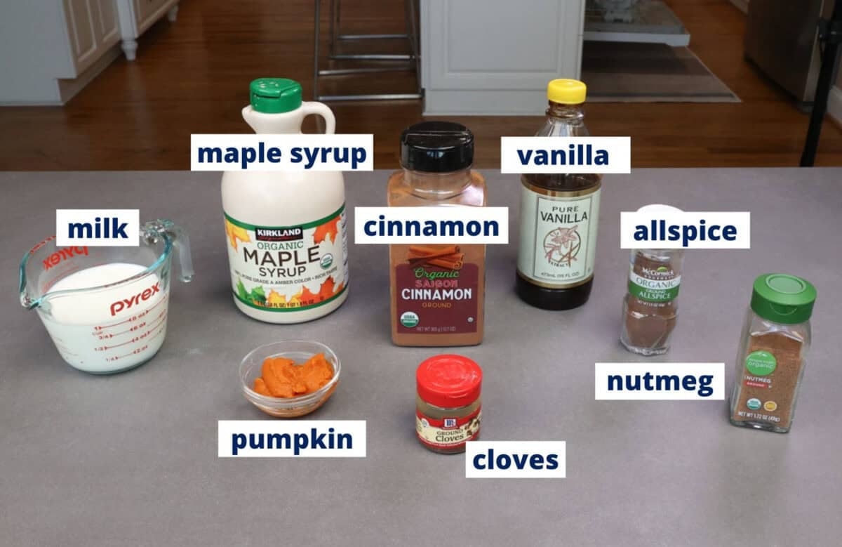 pumpkin creamer ingredients on a kitchen counter.