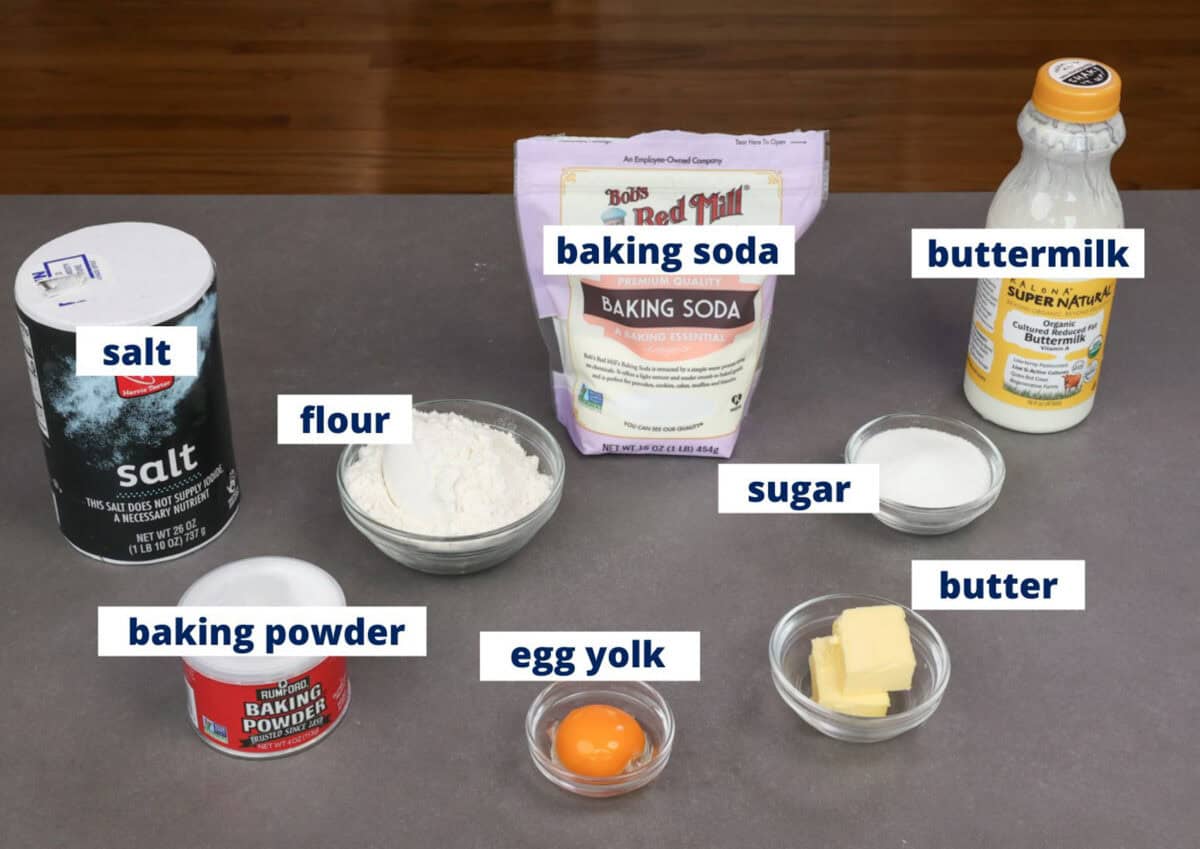 buttermilk quick bread ingredients on a kitchen counter.