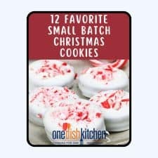 12 Favorite Christmas Cookies cookbook cover with a plate of white cookies.