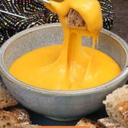 a small batch of cheese fondue with bread.