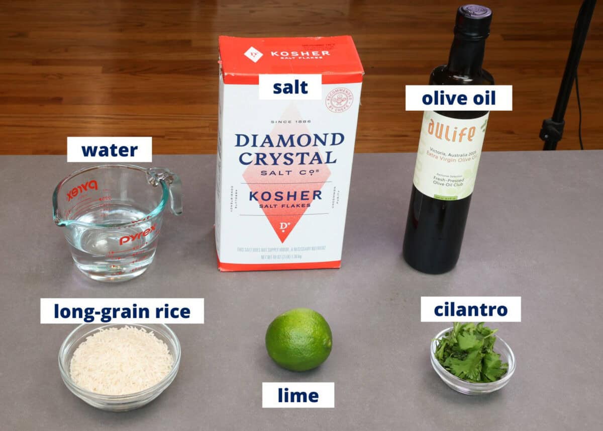 cilantro lime rice ingredients on a kitchen counter.