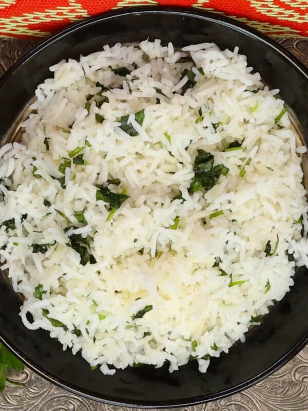 a bowl of cilantro lime rice for one person.