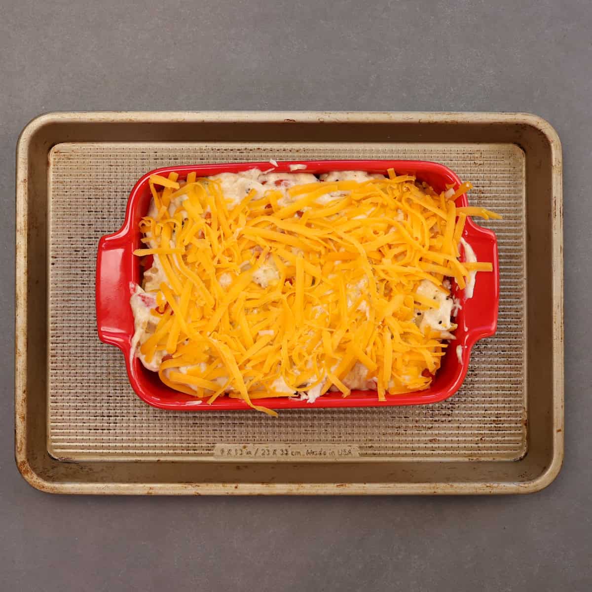 a small batch unbaked king ranch chicken casserole.