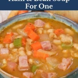 a single serving ham and bean soup made with canned beans.