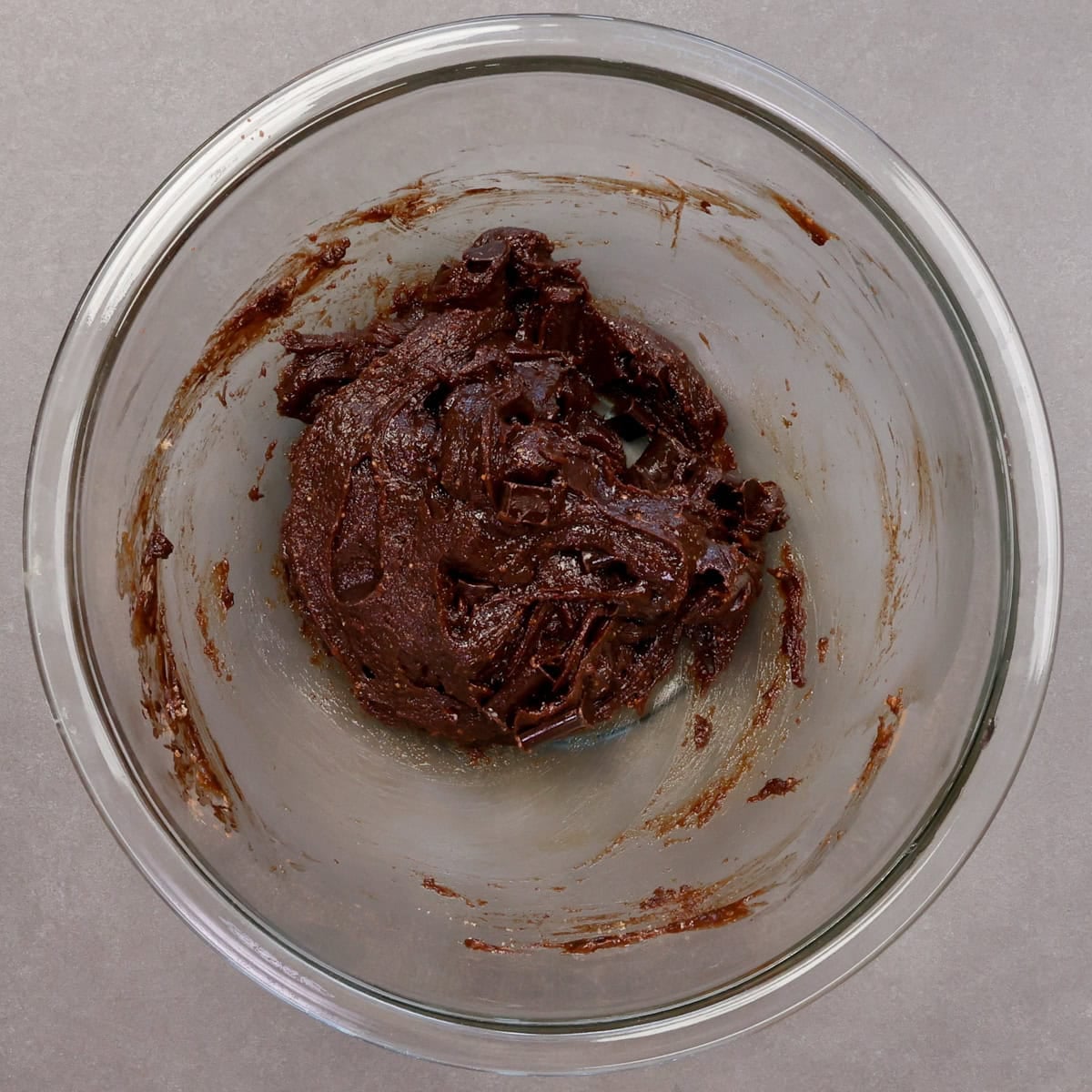 flourless brownie batter in a mixing bowl.